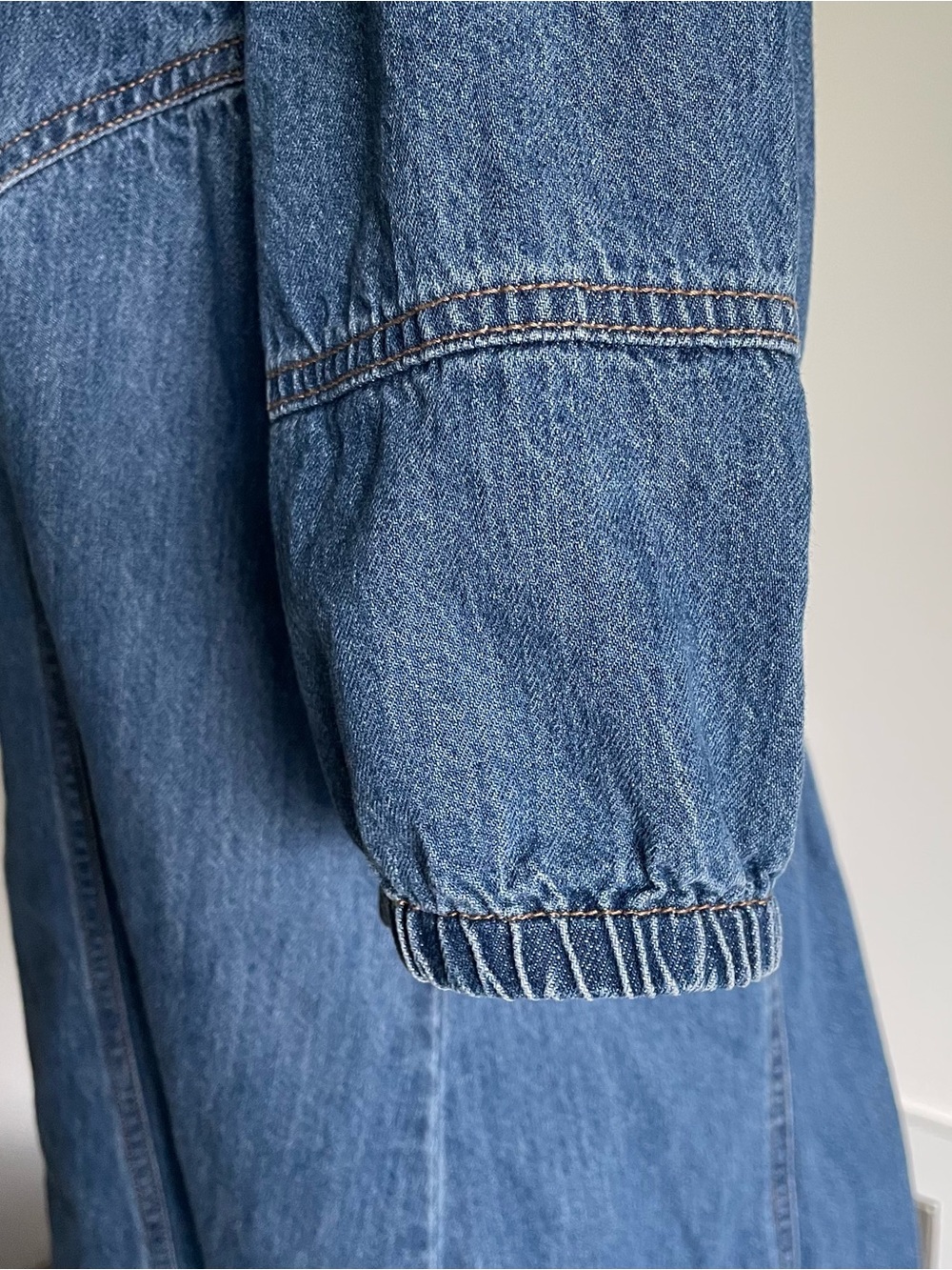 Ophelia Rowe Denim Puff Sleeve Dress w/ Smocked Tie Back – Like New, Size Large - Picture 5 of 13